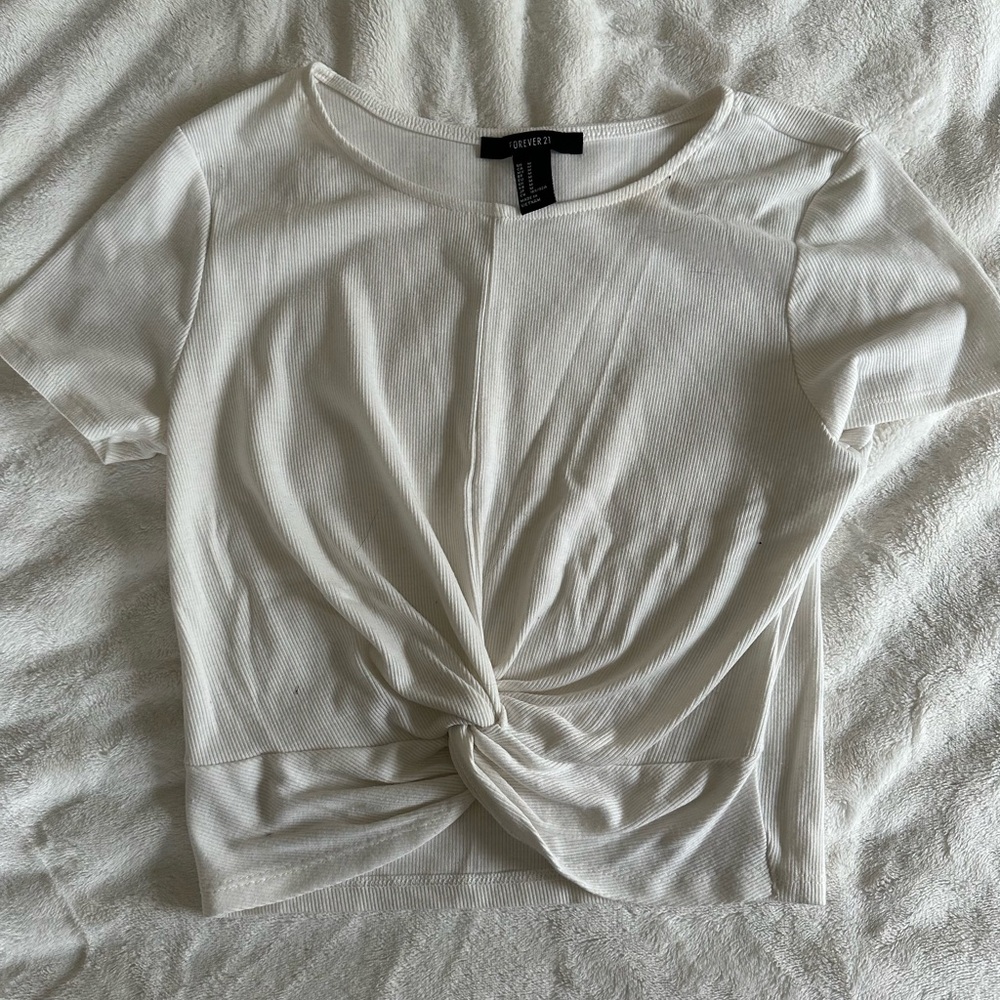 Forever 21 White Tie Front Crop Top